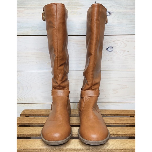 Tall Brown Faux Leather Boots with Buckle - Picture 4 of 5